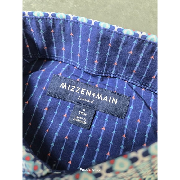 Mizzen+Main Shirt Mens Small Trim Geometric Aztec Print Polo Performance Golf - Picture 5 of 12